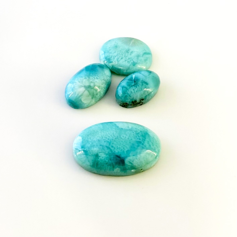 83.95 Carat Larimar 18x11.5-30x19mm Smooth Oval Shape AA Grade Cabochons Parcel - Total 4 Pcs.