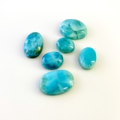 62.05 Carat Larimar 12.5x10-21x14mm Smooth Oval Shape AA Grade Cabochons Parcel - Total 6 Pcs.