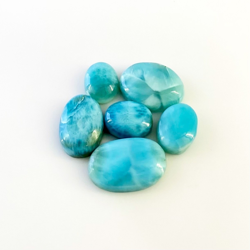 62.05 Carat Larimar 12.5x10-21x14mm Smooth Oval Shape AA Grade Cabochons Parcel - Total 6 Pcs.