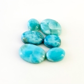 62.05 Carat Larimar 12.5x10-21x14mm Smooth Oval Shape AA Grade Cabochons Parcel - Total 6 Pcs.