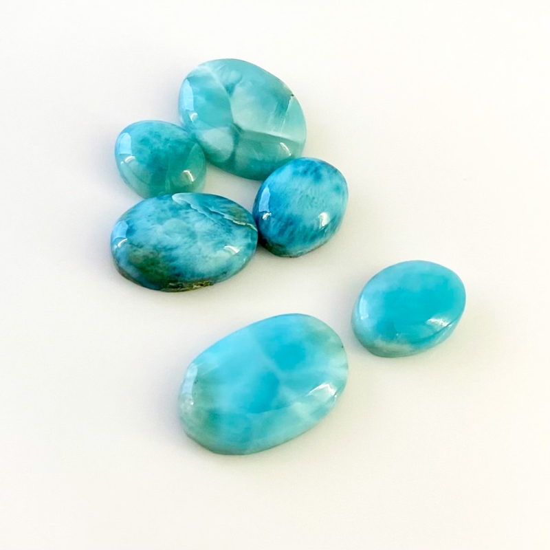 62.05 Carat Larimar 12.5x10-21x14mm Smooth Oval Shape AA Grade Cabochons Parcel - Total 6 Pcs.