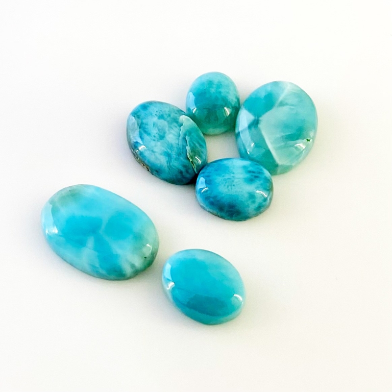 62.05 Carat Larimar 12.5x10-21x14mm Smooth Oval Shape AA Grade Cabochons Parcel - Total 6 Pcs.