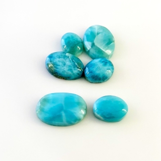 62.05 Carat Larimar 12.5x10-21x14mm Smooth Oval Shape AA Grade Cabochons Parcel - Total 6 Pcs.