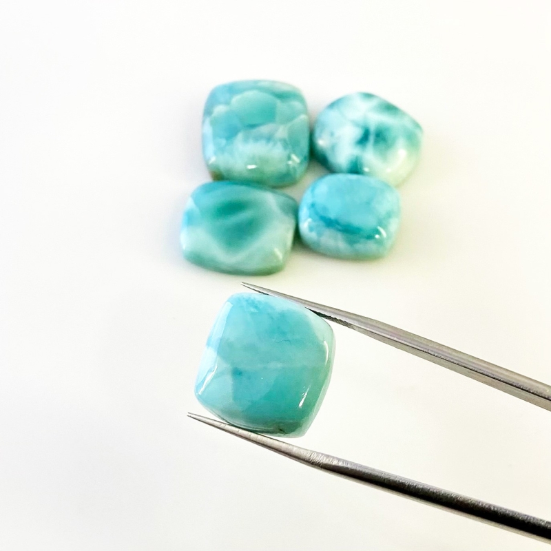 91.3 Carat Larimar 15.5x13.5-19.5x17mm Smooth Cushion Shape AA Grade Cabochons Parcel - Total 5 Pcs.