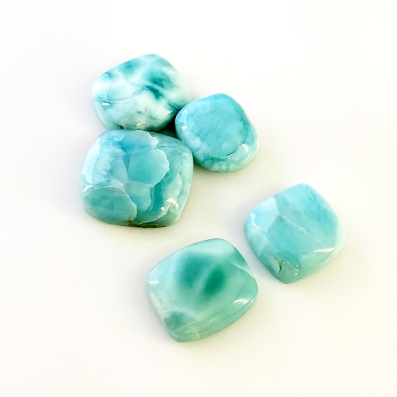 91.3 Carat Larimar 15.5x13.5-19.5x17mm Smooth Cushion Shape AA Grade Cabochons Parcel - Total 5 Pcs.