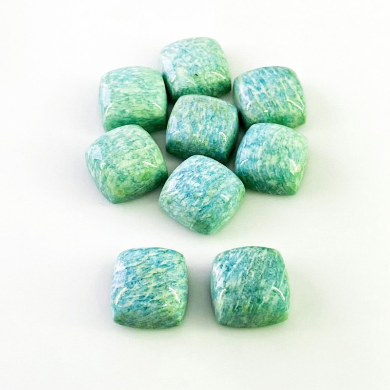 120.50 Cts. Amazonite 14mm Smooth Square Cushion Shape AA Grade Cabochons Parcel - Total 9 Pcs.