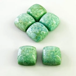 98.70 Cts. Amazonite 15mm Smooth Square Cushion Shape AA Grade Cabochons Parcel - Total 6 Pcs.