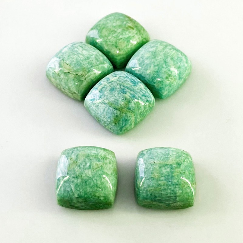 Amazonite Smooth Square Cushion Shape AA Grade Cabochon Parcel - 15mm - 6 Pc. - 98.70 Cts.