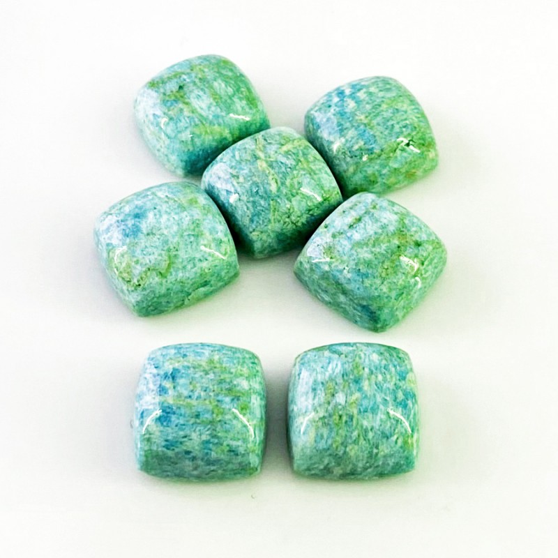 Amazonite Smooth Square Cushion Shape AA Grade Cabochon Parcel - 15mm - 7 Pc. - 112.10 Cts.