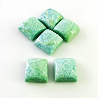 111.15 Cts. Amazonite 15mm Smooth Square Shape AA Grade Cabochons Parcel - Total 6 Pcs.