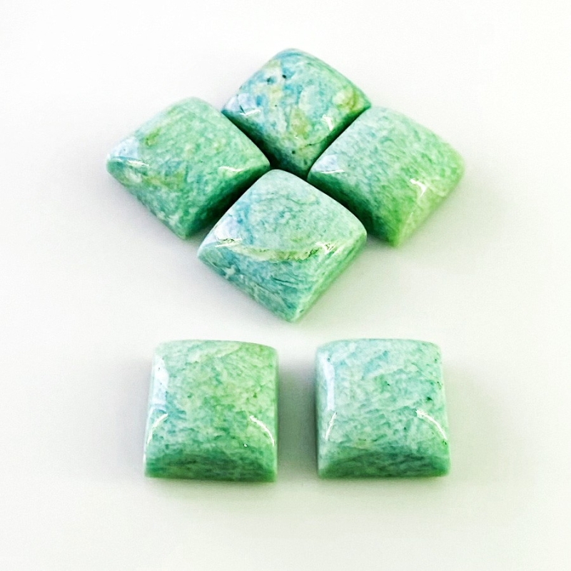 111.15 Cts. Amazonite 15mm Smooth Square Shape AA Grade Cabochons Parcel - Total 6 Pcs.