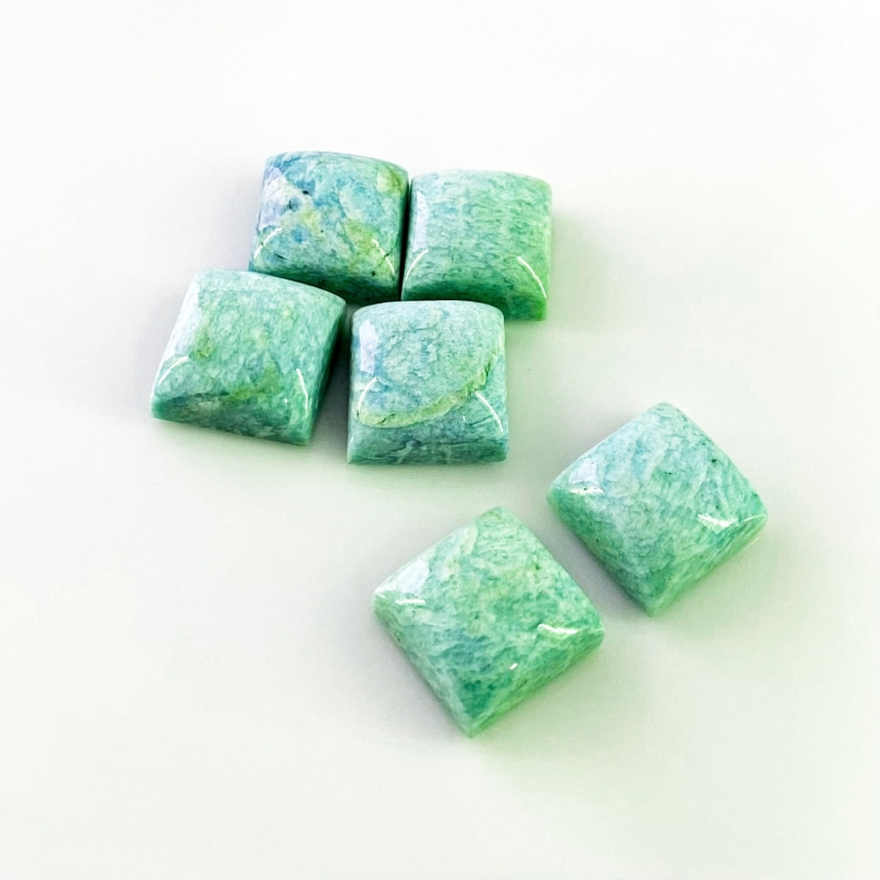 111.15 Cts. Amazonite 15mm Smooth Square Shape AA Grade Cabochons Parcel - Total 6 Pcs.