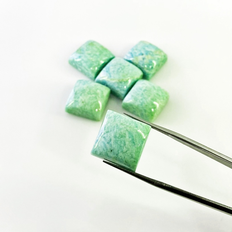 111.15 Cts. Amazonite 15mm Smooth Square Shape AA Grade Cabochons Parcel - Total 6 Pcs.