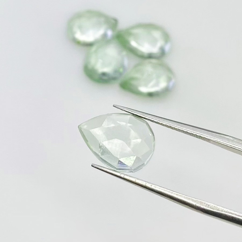 17 Carat Green Amethyst 11.5x9-12x9mm Rose Cut Pear Shape AAA Grade Cabochons Parcel - Total 5 Pcs.