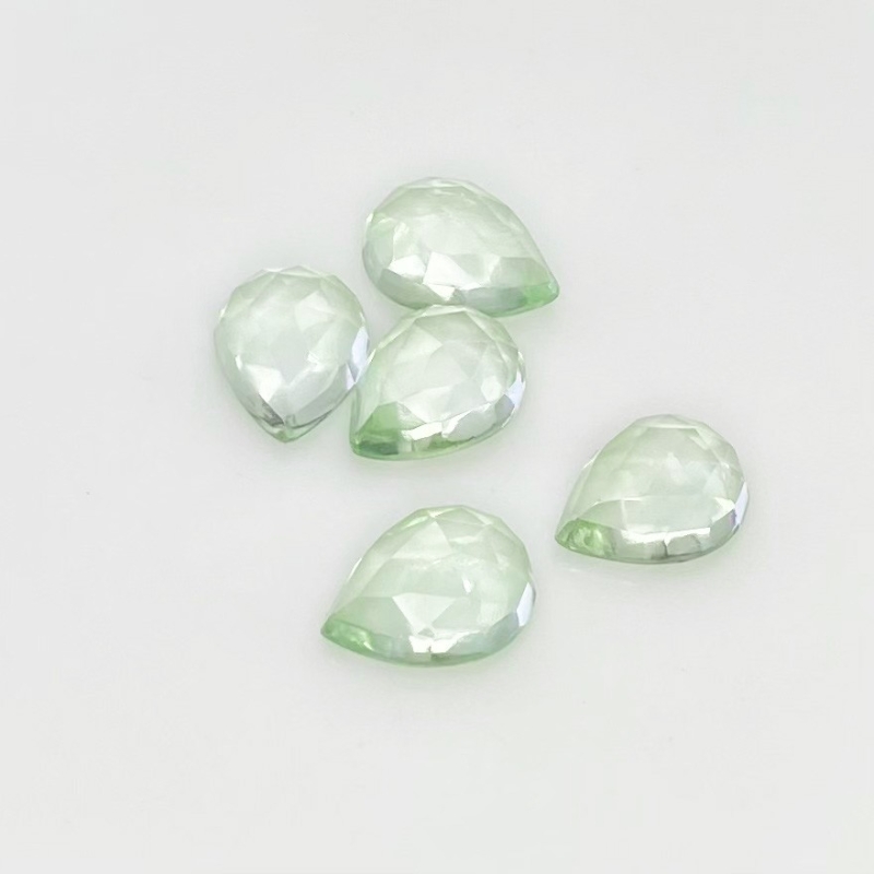17 Carat Green Amethyst 11.5x9-12x9mm Rose Cut Pear Shape AAA Grade Cabochons Parcel - Total 5 Pcs.