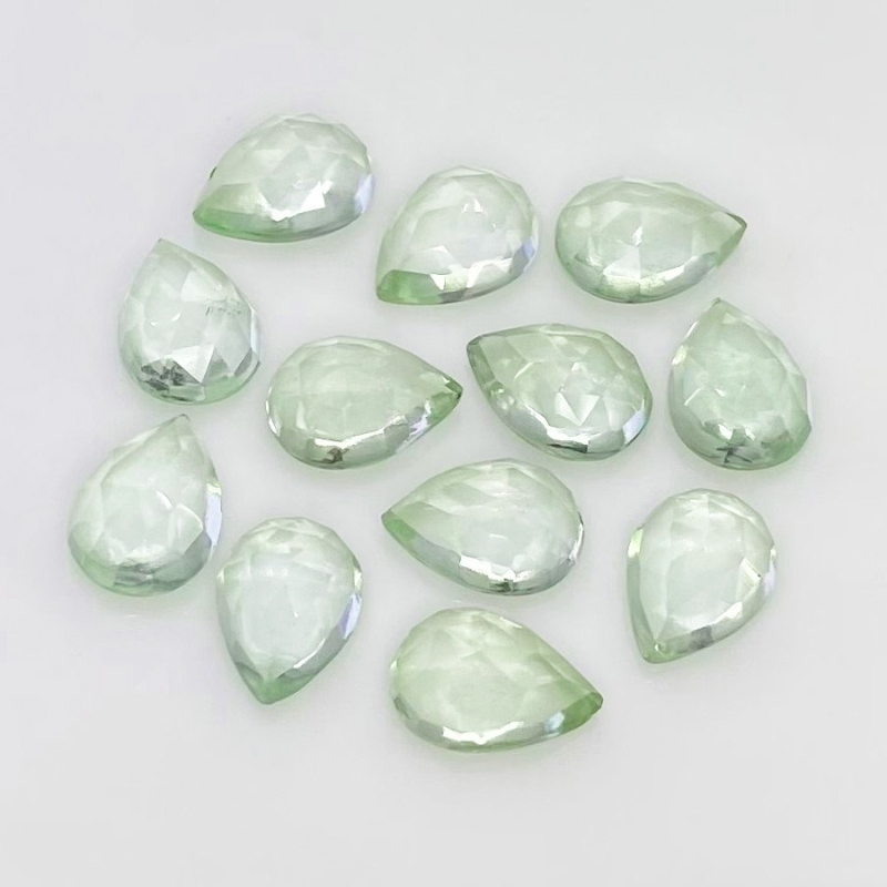 31.40 Carat Green Amethyst 11x8mm Rose Cut Pear Shape AAA Grade Cabochons Parcel - Total 12 Pcs.