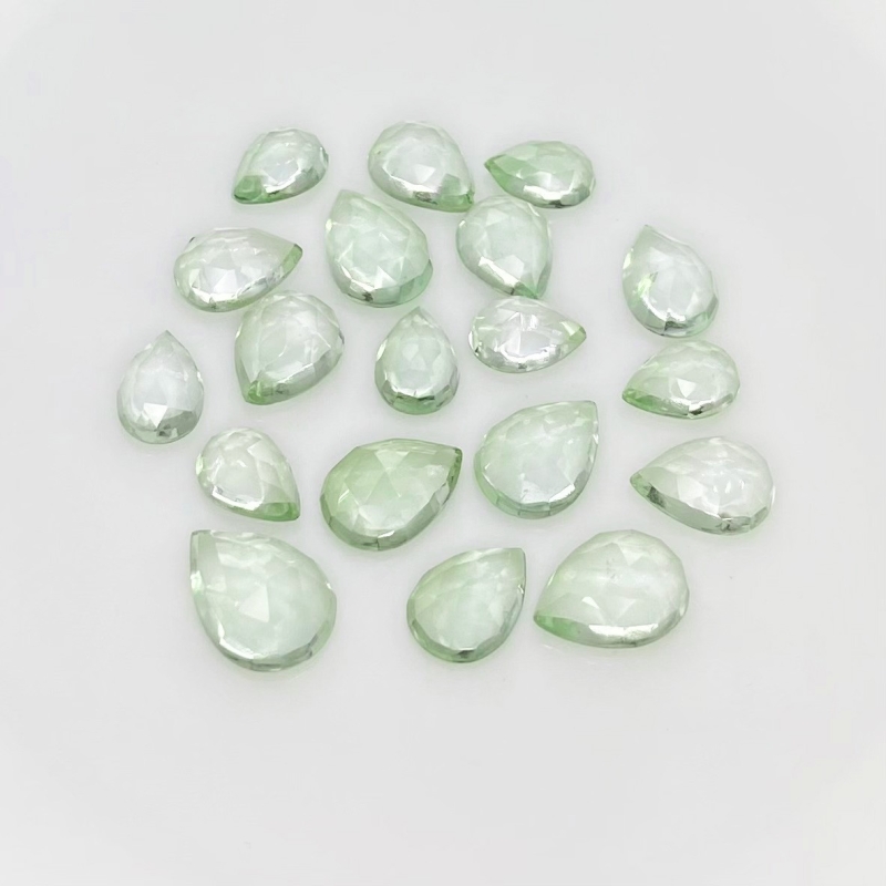 35.25 Carat Green Amethyst 8.5x6.5-12.5x9mm Rose Cut Pear Shape AAA Grade Cabochons Parcel - Total 19 Pcs.