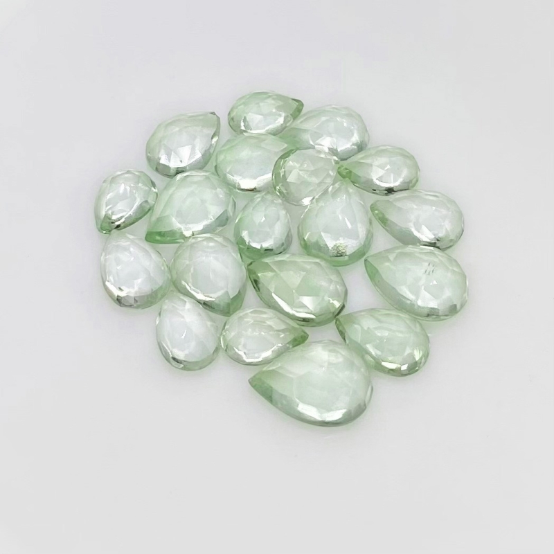 35.25 Carat Green Amethyst 8.5x6.5-12.5x9mm Rose Cut Pear Shape AAA Grade Cabochons Parcel - Total 19 Pcs.