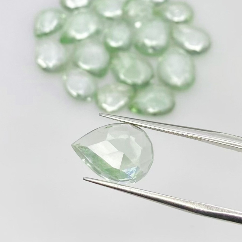 35.25 Carat Green Amethyst 8.5x6.5-12.5x9mm Rose Cut Pear Shape AAA Grade Cabochons Parcel - Total 19 Pcs.