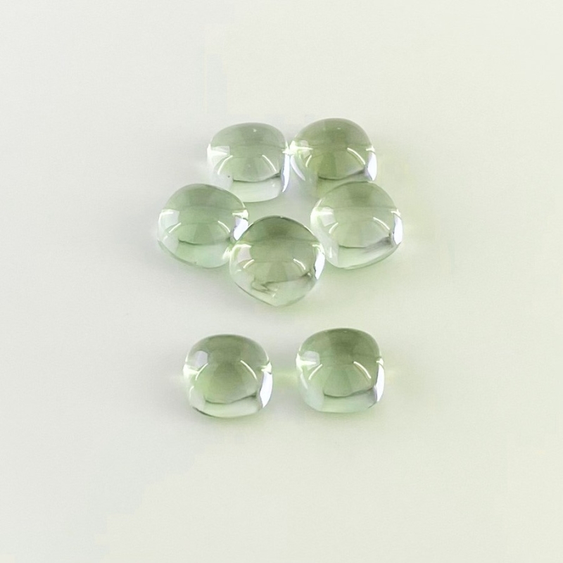 18.50 Carat Green Amethyst 8mm Smooth Square Cushion Shape AAA Grade Cabochons Parcel - Total 7 Pcs.