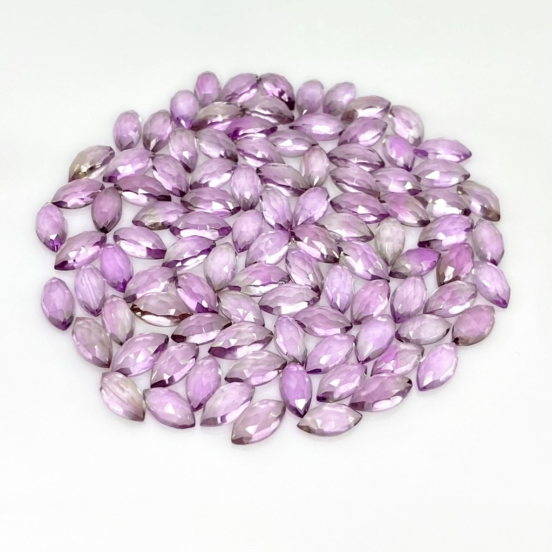 111.40 Carat Brazilian Amethyst 10x5mm Rose Cut Marquise Shape AA Grade Cabochons Parcel - Total 98 Pcs.