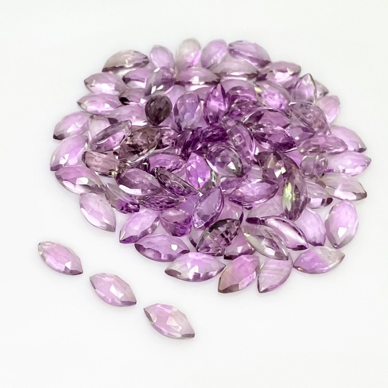 111.40 Carat Brazilian Amethyst 10x5mm Rose Cut Marquise Shape AA Grade Cabochons Parcel - Total 98 Pcs.