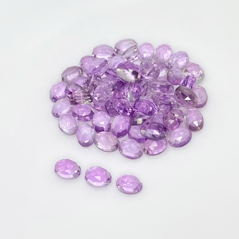 55.40 Carat Pink Amethyst 7x5mm Rose Cut Oval Shape AA Grade Cabochons Parcel - Total 60 Pcs.