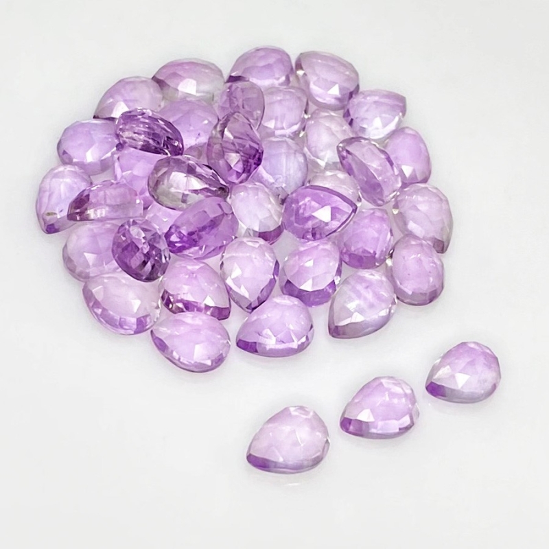 52 Carat Pink Amethyst 8x6mm Rose Cut Pear Shape AA Grade Cabochons Parcel - Total 40 Pcs.
