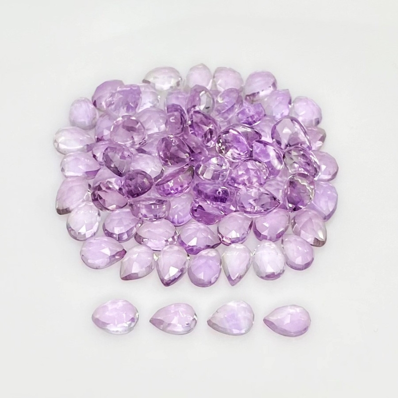 64.75 Carat Pink Amethyst 7x5mm Rose Cut Pear Shape AA Grade Cabochons Parcel - Total 80 Pcs.