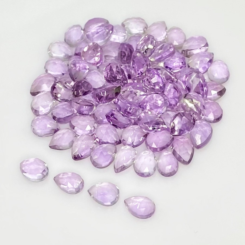 64.75 Carat Pink Amethyst 7x5mm Rose Cut Pear Shape AA Grade Cabochons Parcel - Total 80 Pcs.