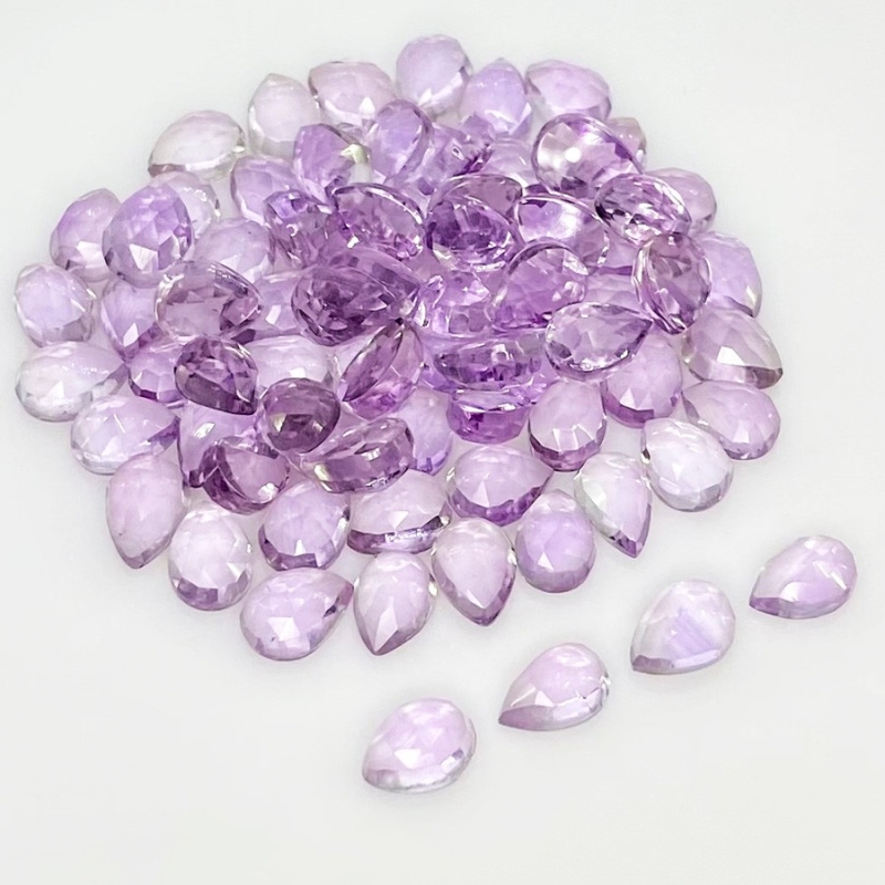 64.75 Carat Pink Amethyst 7x5mm Rose Cut Pear Shape AA Grade Cabochons Parcel - Total 80 Pcs.