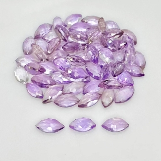 52 Carat Pink Amethyst 8x4-9x5mm Rose Cut Marquise Shape AA Grade Cabochons Parcel - Total 62 Pcs.