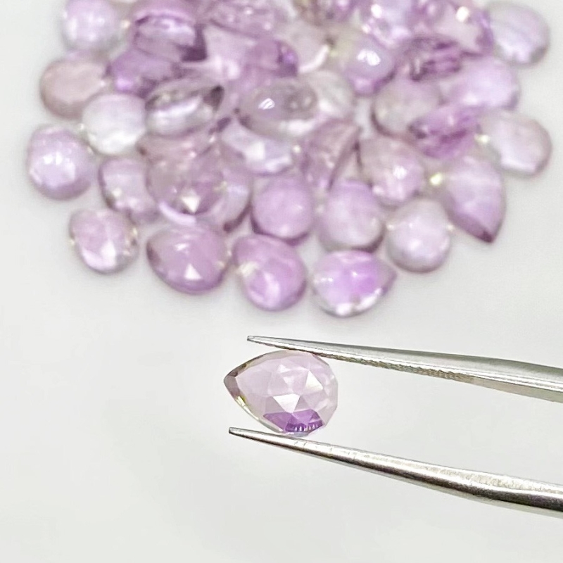66.10 Carat Pink Amethyst 8x6mm Rose Cut Pear Shape AA Grade Cabochons Parcel - Total 51 Pcs.