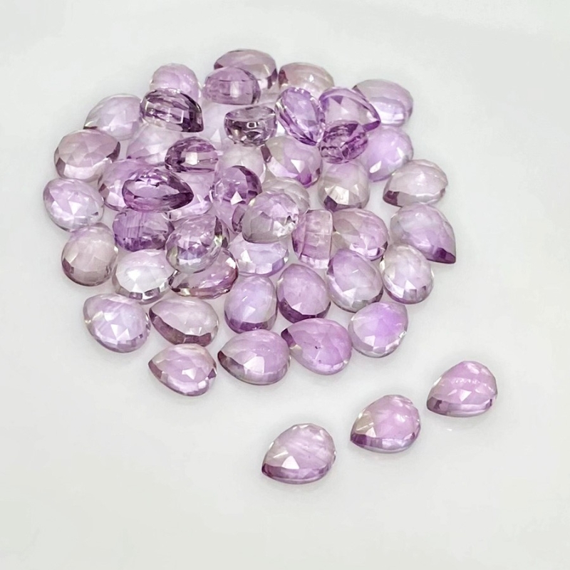 66.10 Carat Pink Amethyst 8x6mm Rose Cut Pear Shape AA Grade Cabochons Parcel - Total 51 Pcs.