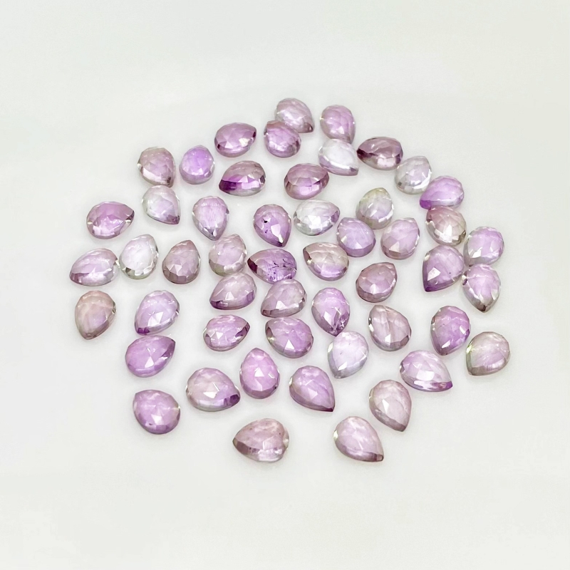 66.10 Carat Pink Amethyst 8x6mm Rose Cut Pear Shape AA Grade Cabochons Parcel - Total 51 Pcs.