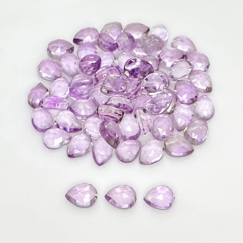 77.15 Carat Pink Amethyst 8x6mm Rose Cut Pear Shape AA Grade Cabochons Parcel - Total 60 Pcs.