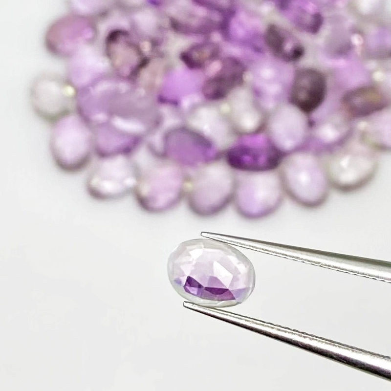 60.85 Carat Pink Amethyst 7x5mm Rose Cut Oval Shape AA Grade Cabochons Parcel - Total 68 Pcs.