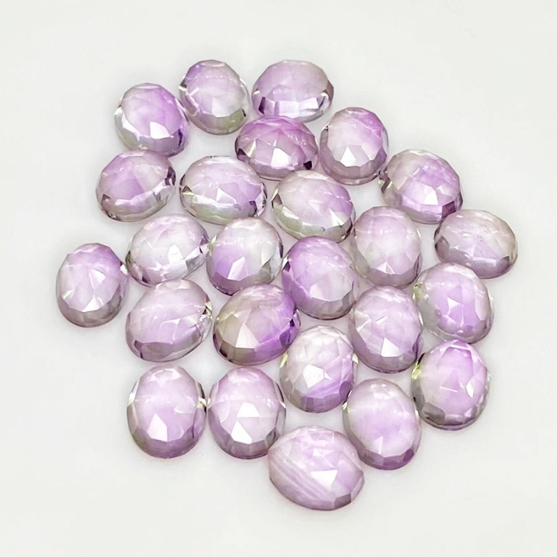 74.45 Carat Pink Amethyst 10X8mm Rose Cut Oval Shape AA Grade Cabochons Parcel - Total 25 Pcs.