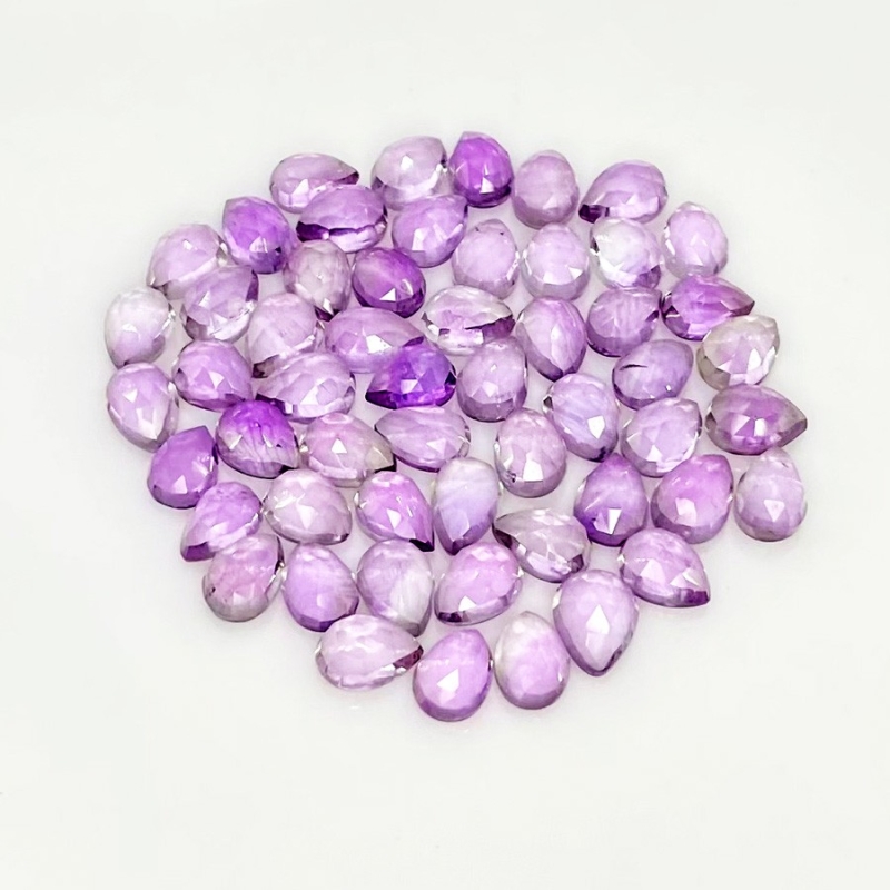 43.70 Carat Pink Amethyst 7x5mm Rose Cut Pear Shape AA Grade Cabochons Parcel - Total 55 Pcs.