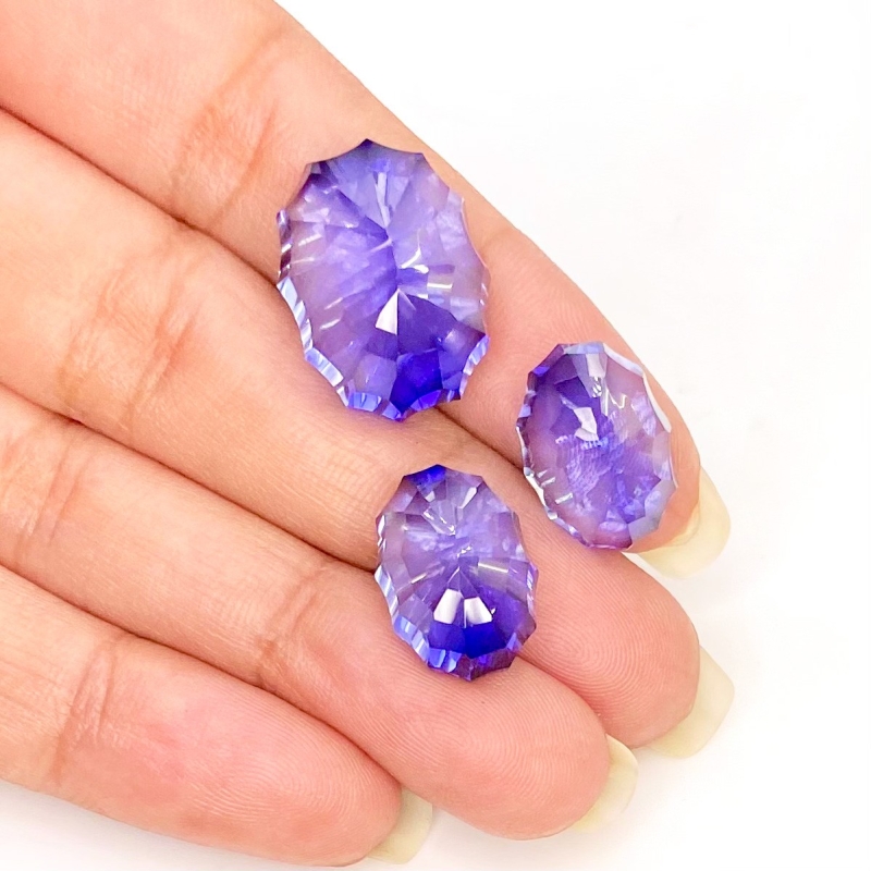  54.20 Carat Lab Blue Sapphire 19x14-15x11mm Concave Cut Oval Shape AAA Grade Matched Cabochons Set - Total 3 Pcs.