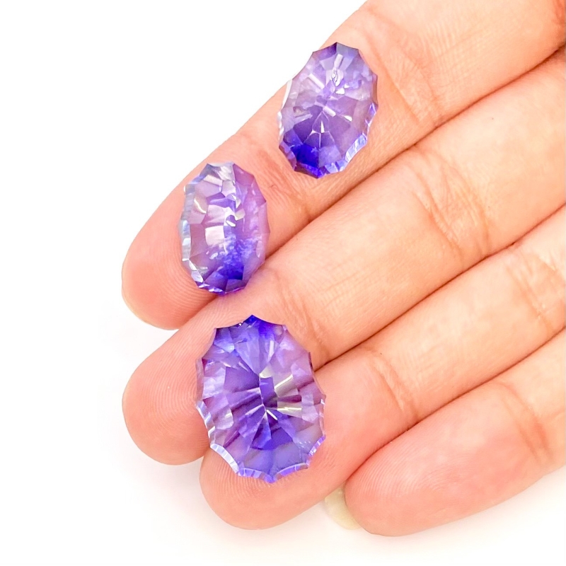  54.20 Carat Lab Blue Sapphire 19x14-15x11mm Concave Cut Oval Shape AAA Grade Matched Cabochons Set - Total 3 Pcs.