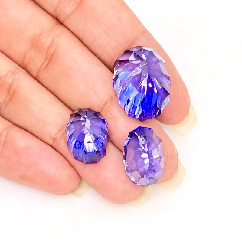  54.20 Carat Lab Blue Sapphire 19x14-15x11mm Concave Cut Oval Shape AAA Grade Matched Cabochons Set - Total 3 Pcs.