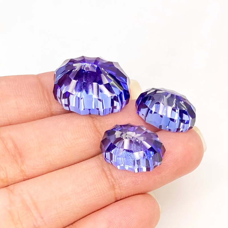  54.20 Carat Lab Blue Sapphire 19x14-15x11mm Concave Cut Oval Shape AAA Grade Matched Cabochons Set - Total 3 Pcs.