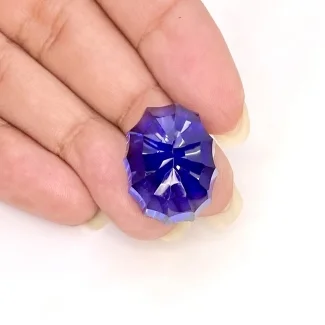  36.65 Cts. Lab Blue Sapphire 20x16mm Concave Cut Oval Shape AAA Grade Loose Cabochon - Total 1 Pc.