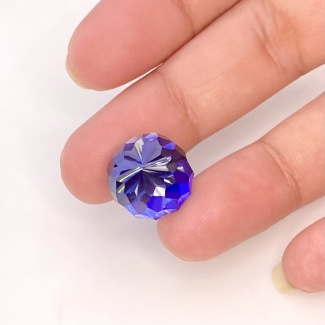  16.80 Cts. Lab Blue Sapphire 16mm Concave Cut Round Shape AAA Grade Loose Cabochon - Total 1 Pc.