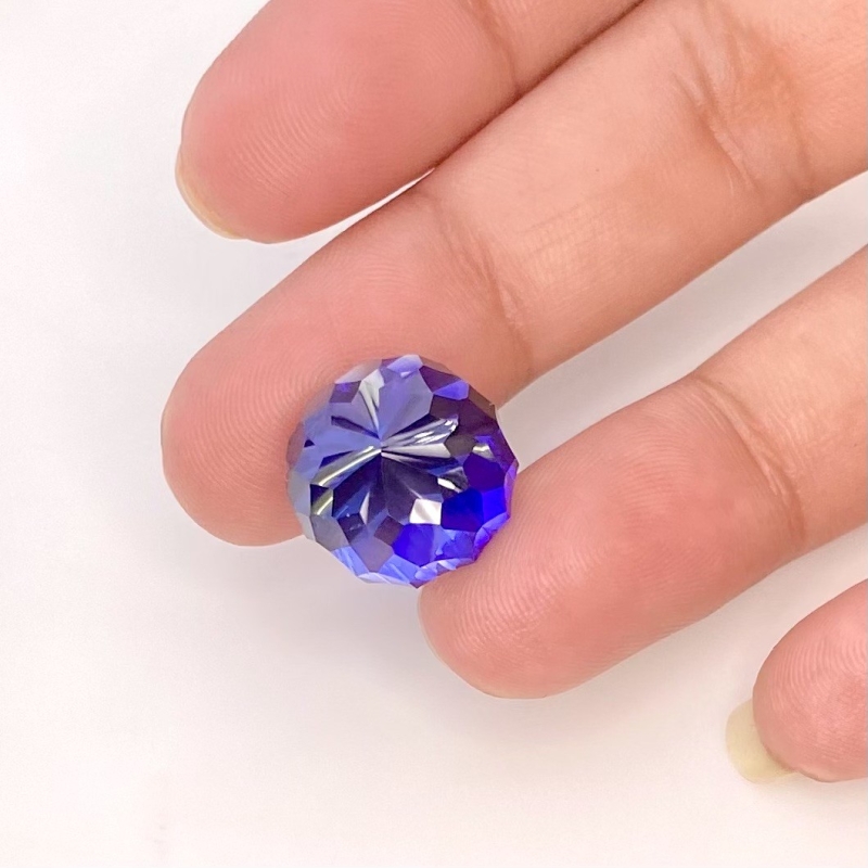  16.80 Cts. Lab Blue Sapphire 16mm Concave Cut Round Shape AAA Grade Loose Cabochon - Total 1 Pc.