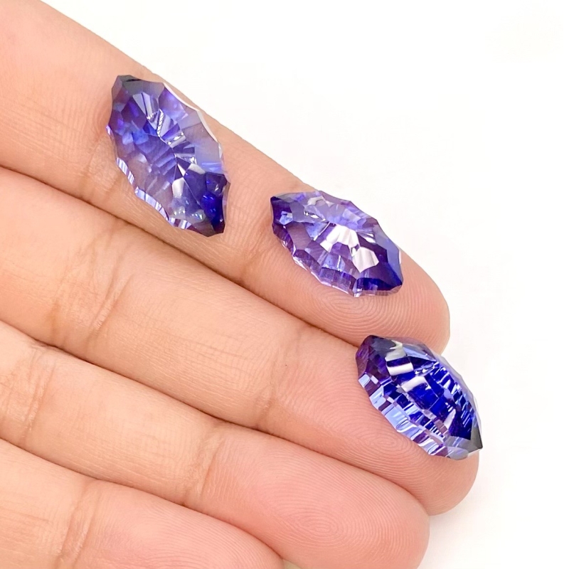  36.75 Carat Lab Blue Sapphire 20x10-17x8mm Concave Cut Marquise Shape AAA Grade Matched Cabochons Set - Total 3 Pcs.