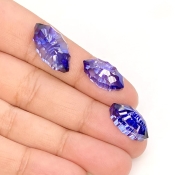  36.75 Carat Lab Blue Sapphire 20x10-17x8mm Concave Cut Marquise Shape AAA Grade Matched Cabochons Set - Total 3 Pcs.