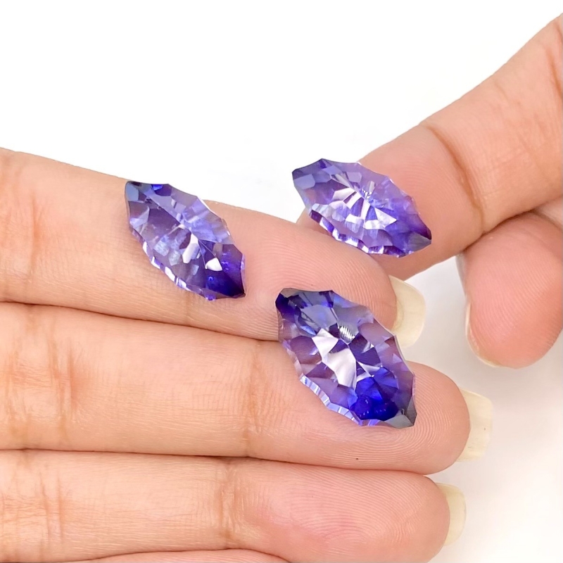  36.75 Carat Lab Blue Sapphire 20x10-17x8mm Concave Cut Marquise Shape AAA Grade Matched Cabochons Set - Total 3 Pcs.