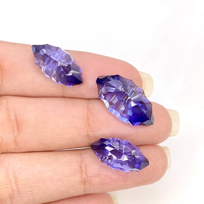  36.75 Carat Lab Blue Sapphire 20x10-17x8mm Concave Cut Marquise Shape AAA Grade Matched Cabochons Set - Total 3 Pcs.